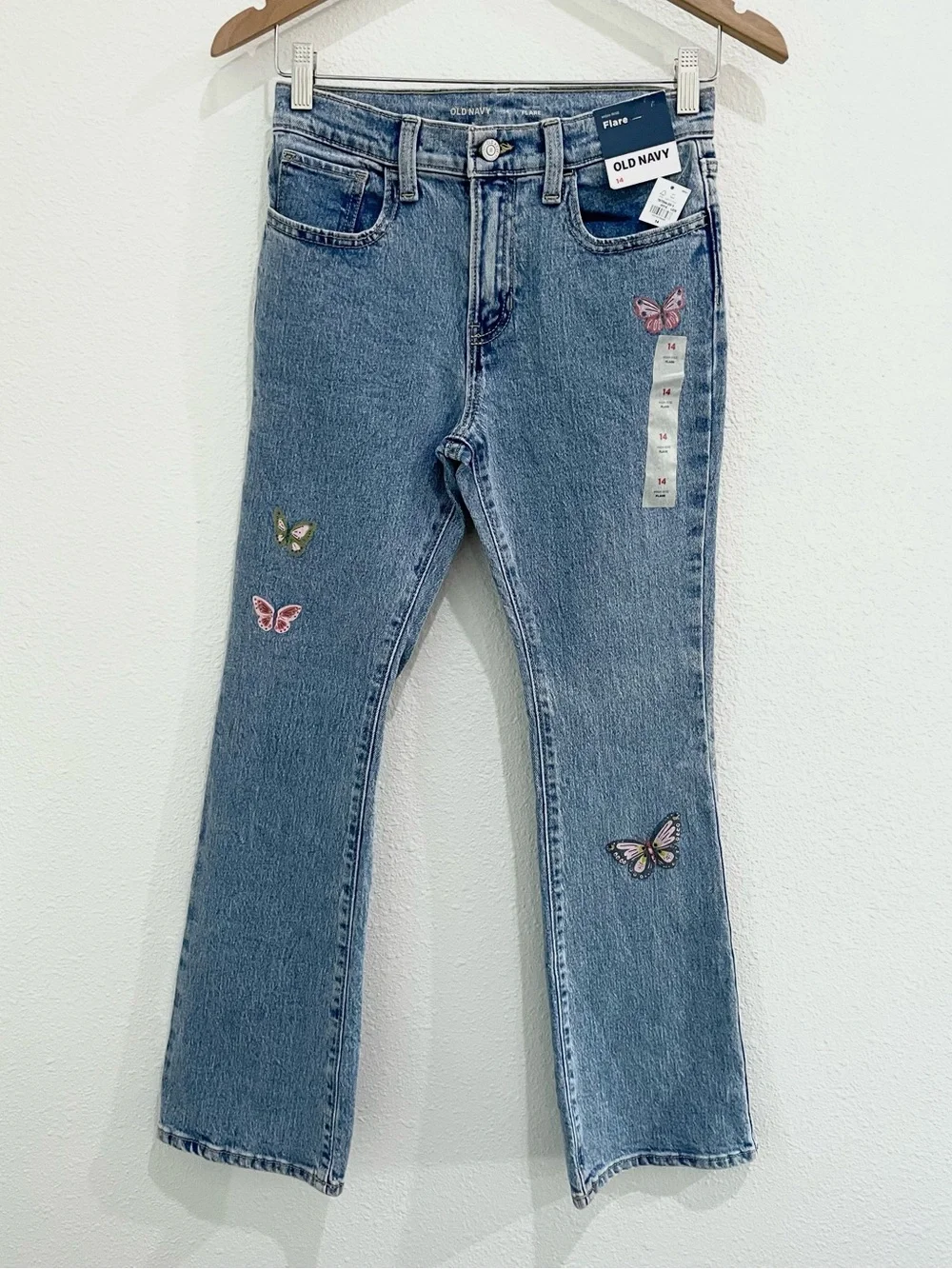 Old Navy Butterfly Stretch Flare Jeans High Rise Boho Casual Cowgirl